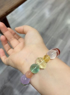 天然多宝水晶手链紫水晶金发晶手串彩虹多宝单圈女礼物