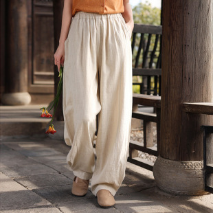 裤 棉麻女装 子宽松百搭苎麻休闲裤 新中式 文艺潮 2026春季 直筒裤 新款