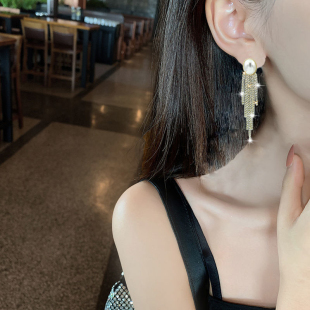 珍珠流苏耳坠小众设计感耳环新款 高级感网红耳饰气质轻奢女 爆款