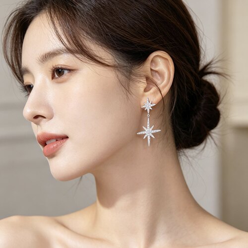 欧美S925银针八芒星耳钉