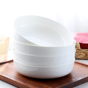 纯白深盘窝盘骨瓷盘子菜盘家用创意陶瓷餐具北欧圆形炒菜汤盘沙拉