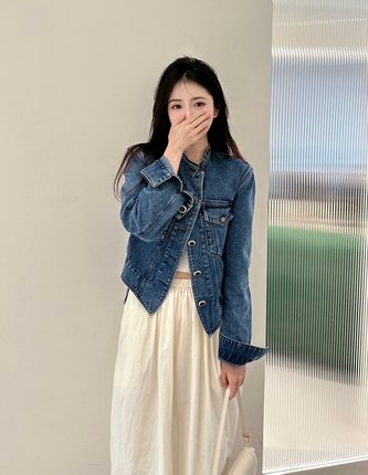 hk牛仔服~私服款！毛边感复古上衣 短款牛仔外套女春秋