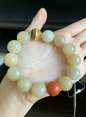 毛毛的翠/M 11591/和田玉浅糖大珠手串//450