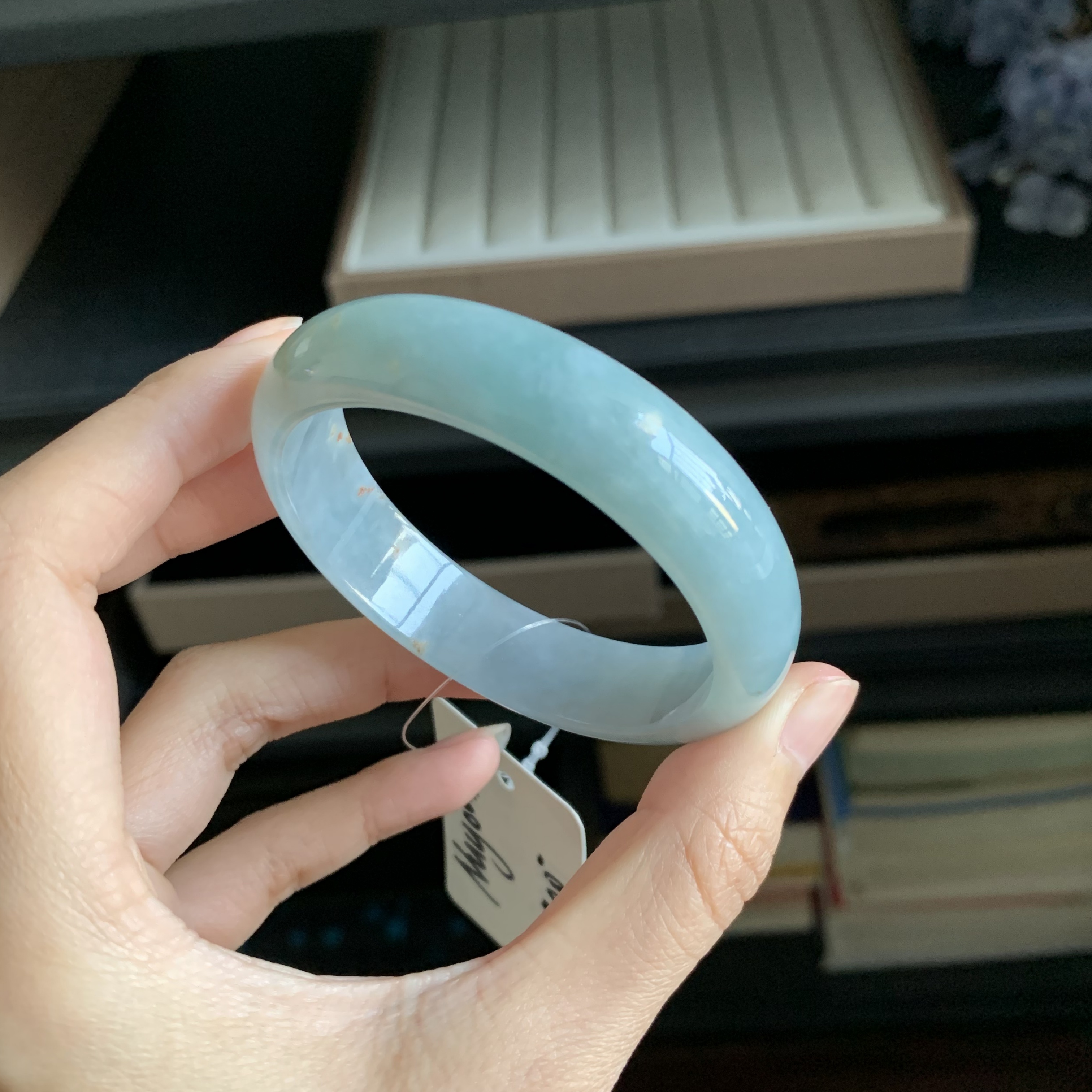 毛毛的翠//M 12477/天然特色典雅蓝翡翠正圈手镯/52.4/1400