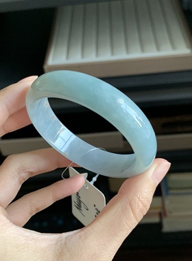 毛毛的翠//M 12477/天然特色典雅蓝翡翠正圈手镯/52.4/1400