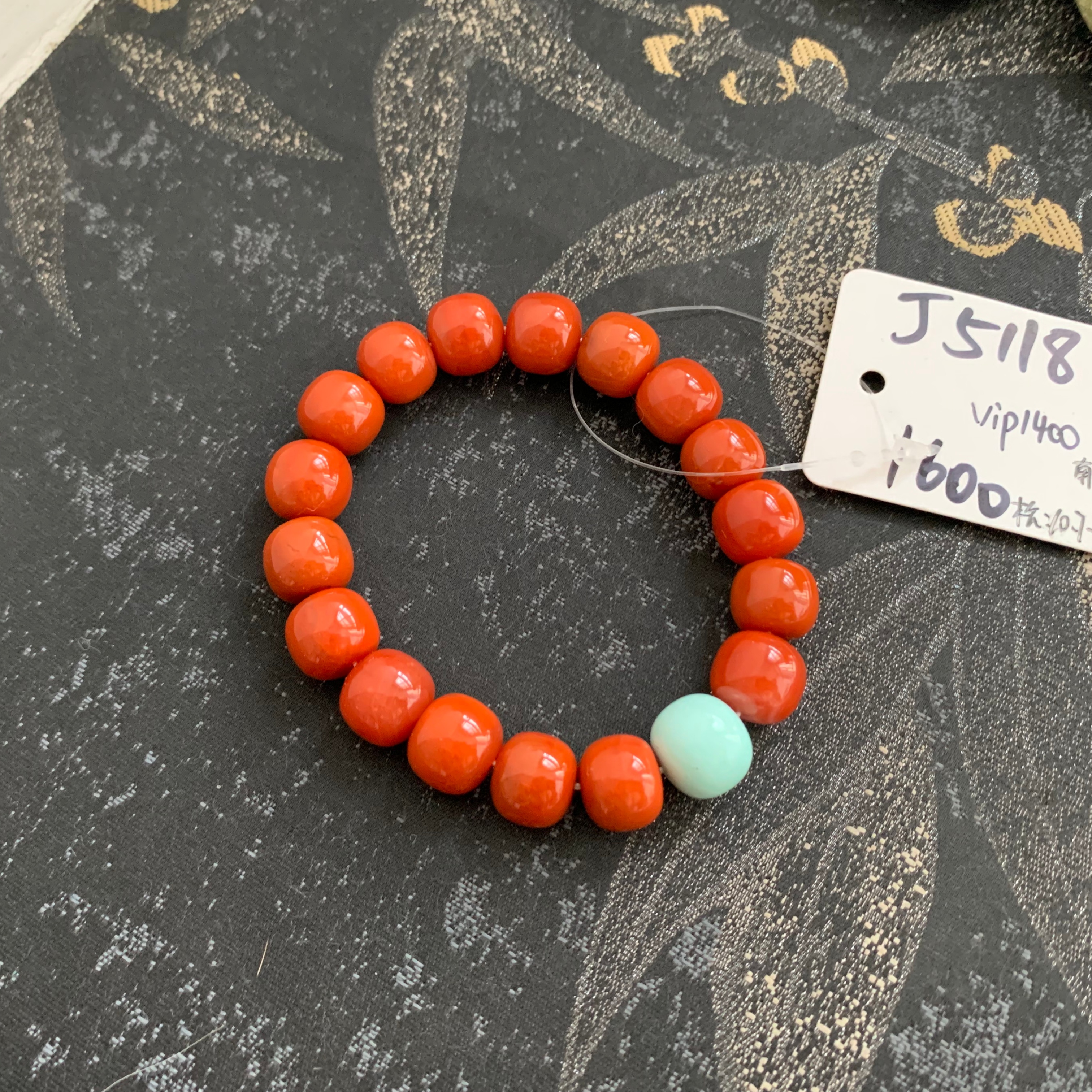 毛毛的翠/J 5118//南红老型珠绿松石手串//1600