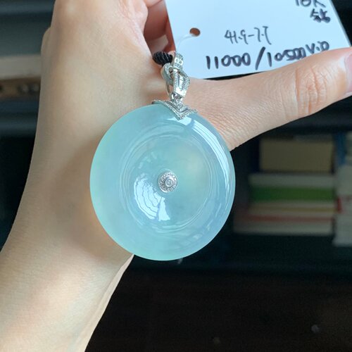 毛毛的翠/M 14505//天然18k伴钻镶嵌翡翠大平安扣挂件//11000
