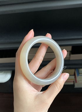 毛毛的翠//M 12735/特色藕粉烟紫和田玉厚装手镯//54.9/1800