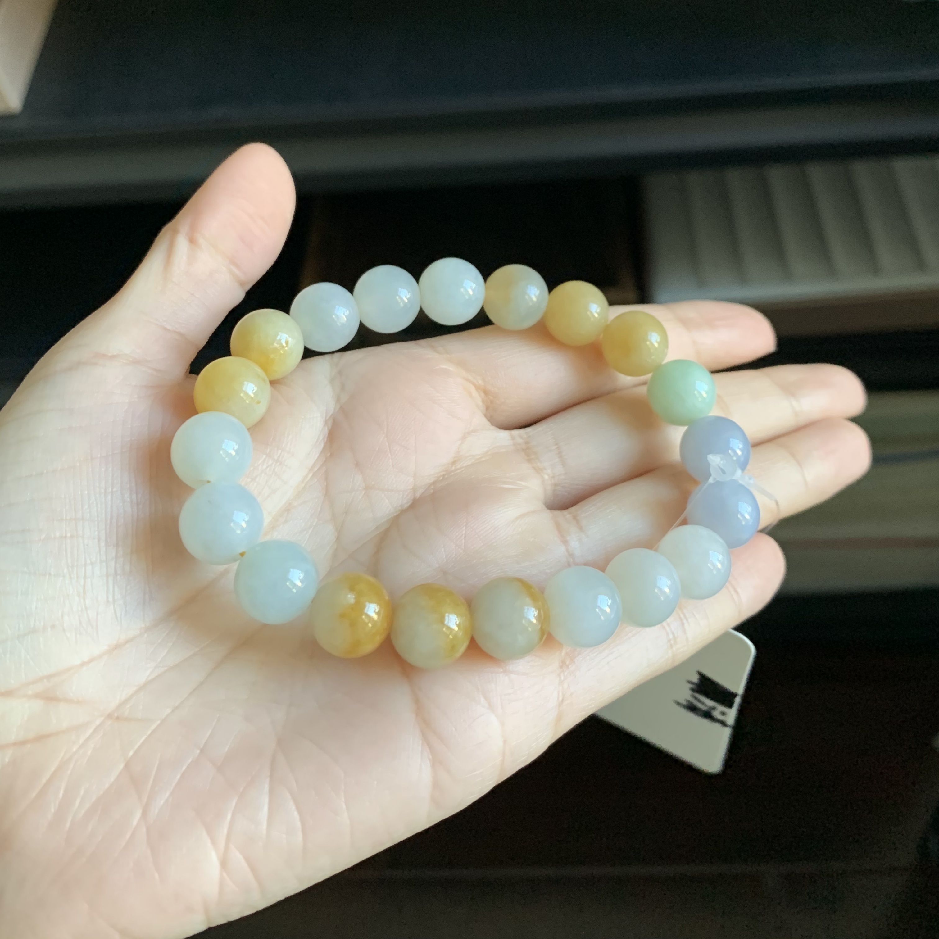 毛毛的翠//M 12096/天然特色多彩翡翠圆珠手串/180