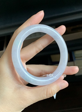 毛毛的翠//M 11322/天然特色淡紫带绿翡翠圆条手镯/54.8/1999