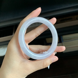 翠 54.8 天然特色淡紫带绿翡翠圆条手镯 1999 11322 毛毛