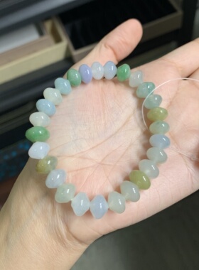 毛毛的翠/M 11896//天然多彩翡翠算盘珠手串//480