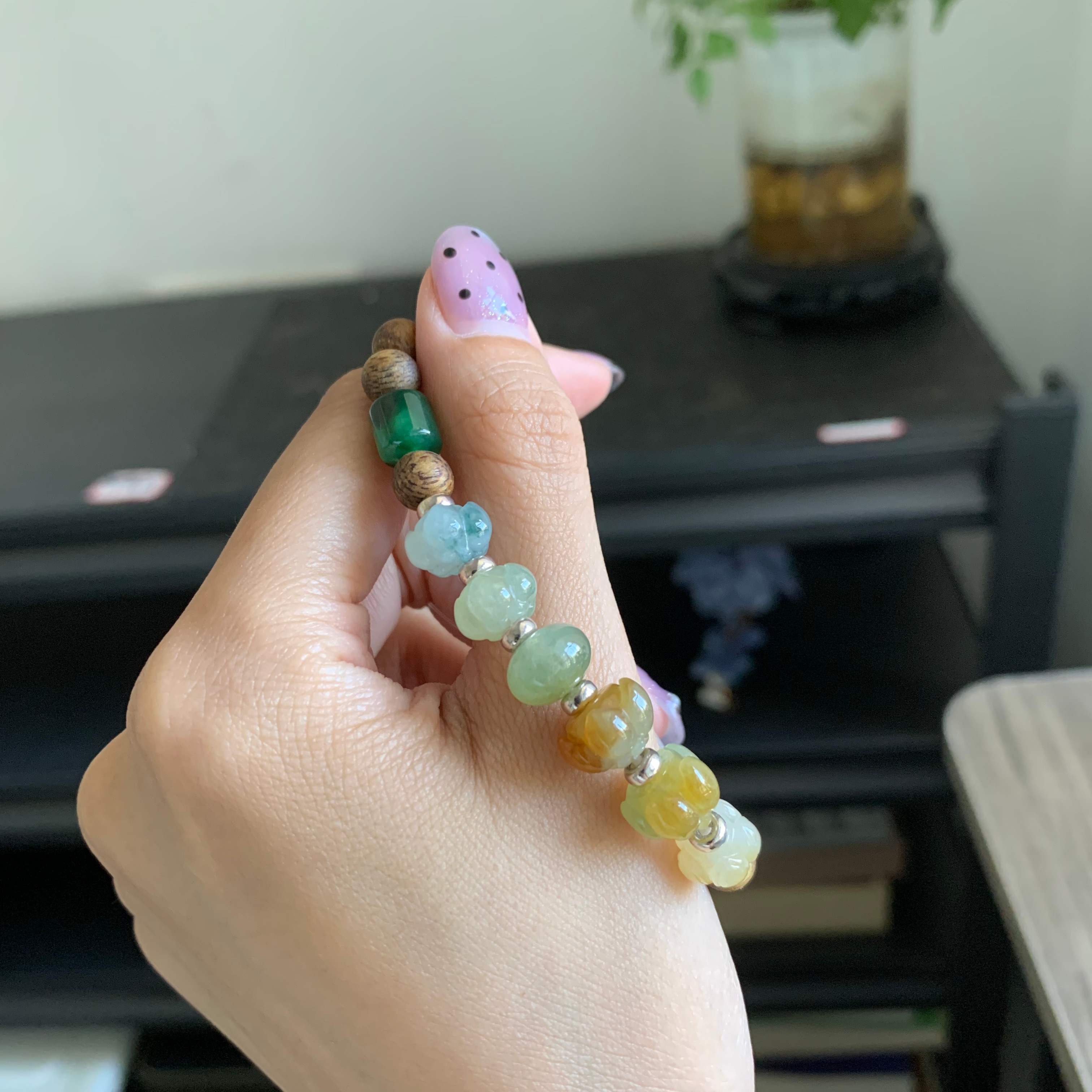 毛毛的翠/M 10477//天然多彩多宝莲蓬翡翠木珠手串//1200