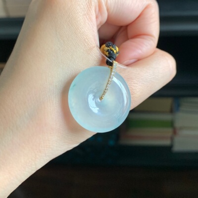 毛毛的翠/M 14498//天然18k伴钻飘花翡翠平安扣挂件//5999