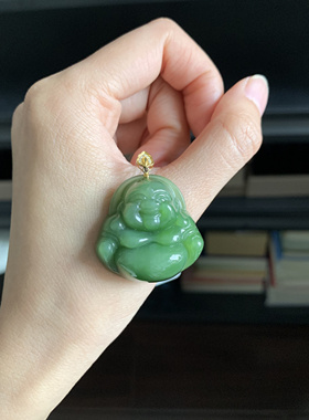 毛毛的翠//M 12818/和田玉18k镶嵌碧玉佛公吊坠/880