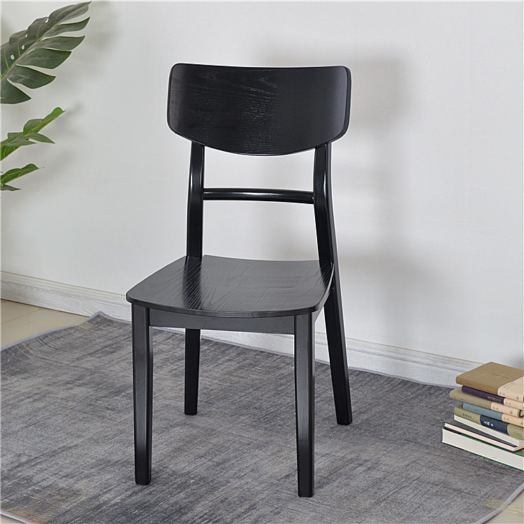 北欧休闲实木餐椅靠背椅子轻奢家用现代简约学习化妆凳子黑色家具