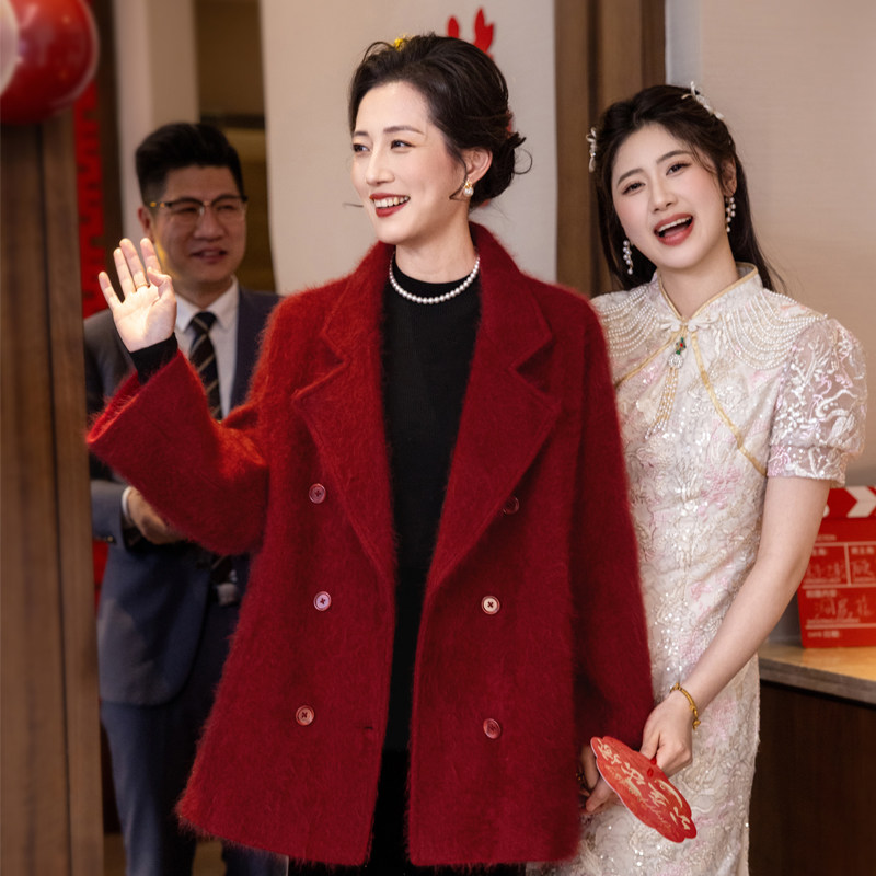 妈妈婚宴红色100羊毛拉毛大衣喜婆婆年轻高贵婚礼冬款毛呢外套,女装/女士精品,礼服/晚装,淘宝优惠券,粉丝福利购,淘宝优惠卷