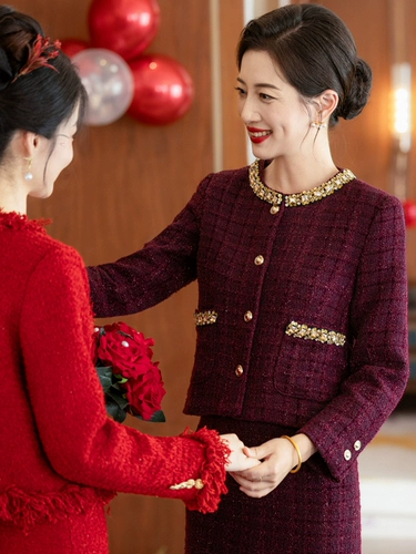 Юбка, комплект, демисезонное элегантное платье для матери, в стиле Шанель, легкий роскошный стиль, изысканный стиль