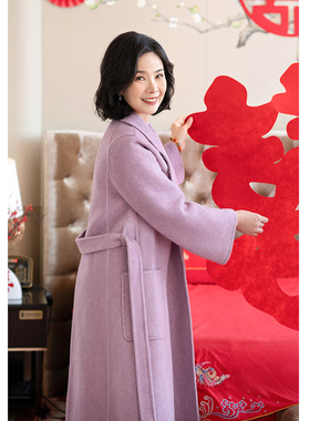 2025秋冬喜妈妈婆婆婚宴礼服紫色羊毛呢子大衣妈妈装外套高级感