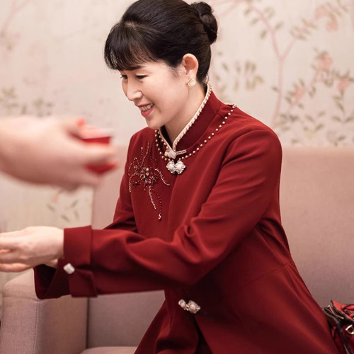 两件套长袖中长款改良旗袍