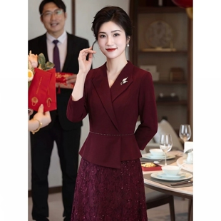 结婚妈妈婚宴礼服10月份穿的喜婆婆装中式风2026新款假两件连衣裙
