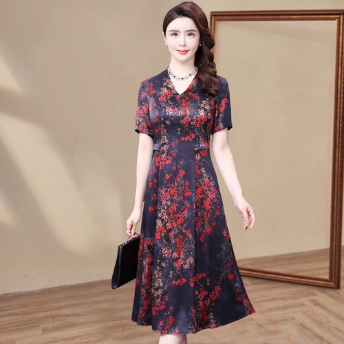 Летнее шелковое вместительное и большое платье, короткий рукав, большой размер