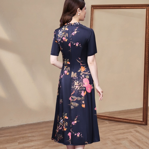Летнее шелковое вместительное и большое платье, короткий рукав, большой размер