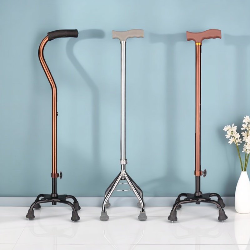 老人拐杖 残疾人四角拐杖不锈钢加厚拐棍老年可调节轻便防滑手杖