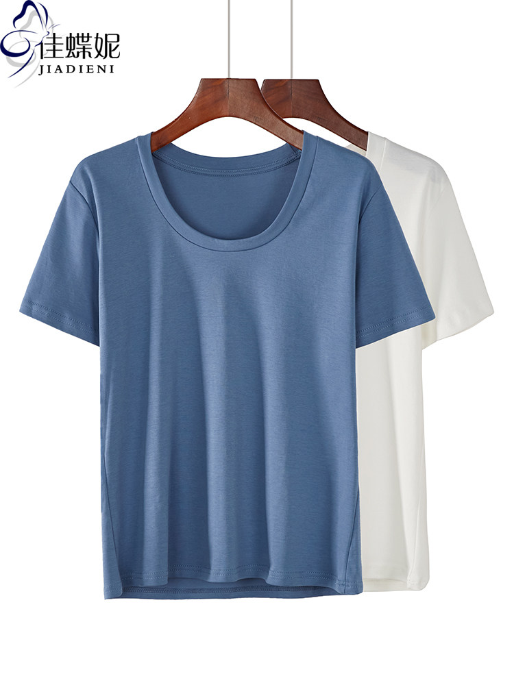 夏季圆领宽松大码新款中长款休闲纯色简约纯棉短袖上衣女t恤t恤