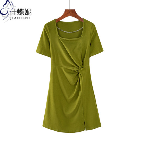 佳蝶妮韩版A摆纯棉方领连衣裙