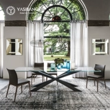 Итальянский минималистский стальный стеклянный обеденный стол прямоугольный современный минималистский домашнее питание.