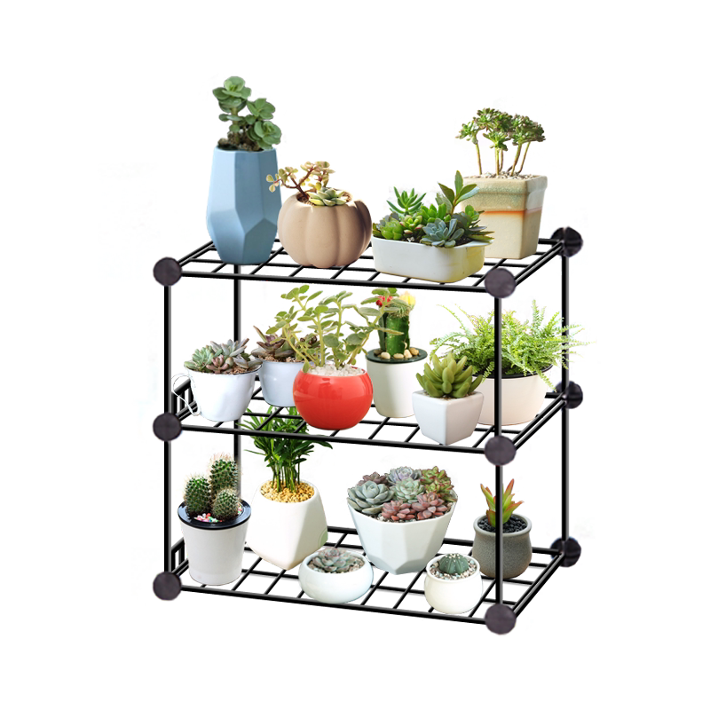 菲斯卡铁艺小花架 阳台落地花架 创意铁网多功能组合收纳置物架