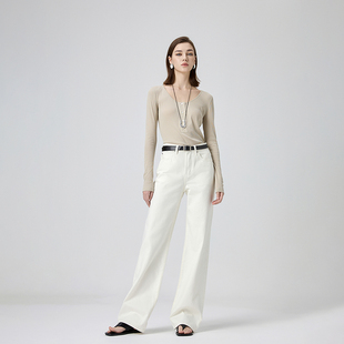 宽松显瘦纯棉直筒拖地牛仔裤 女2025春新款 阔腿裤 高品白色简约窄版