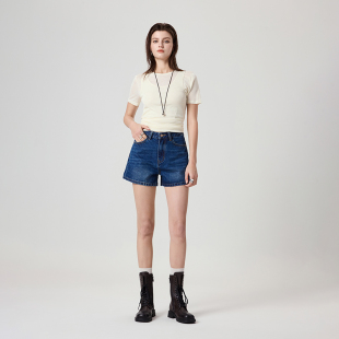 型宽松显瘦热裤 A字版 女2025春夏薄款 高品蓝色四面弹天丝牛仔短裤