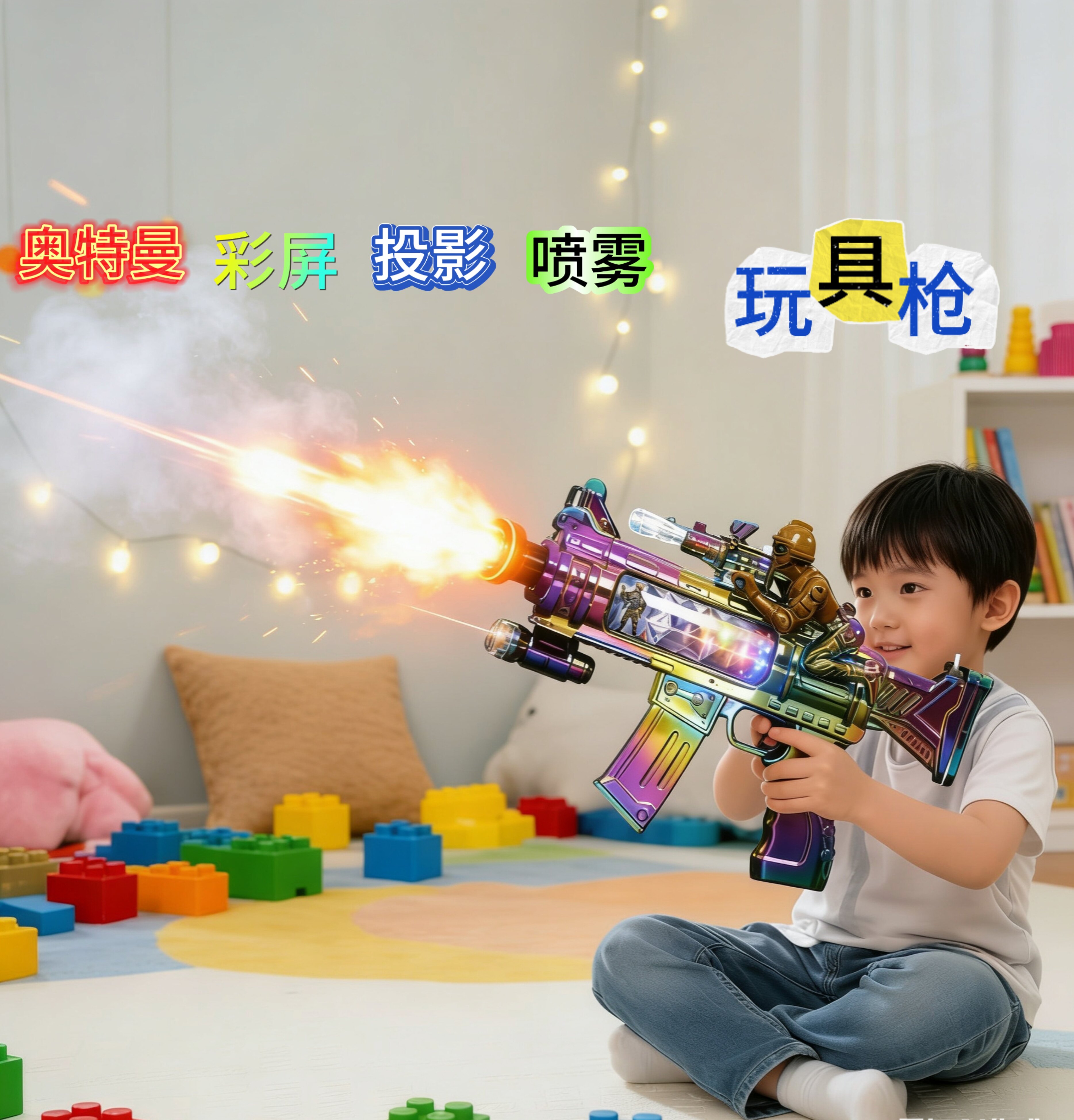 儿童男孩电动玩具枪喷雾仿真八音狙击枪震动伸缩声光枪2-6岁