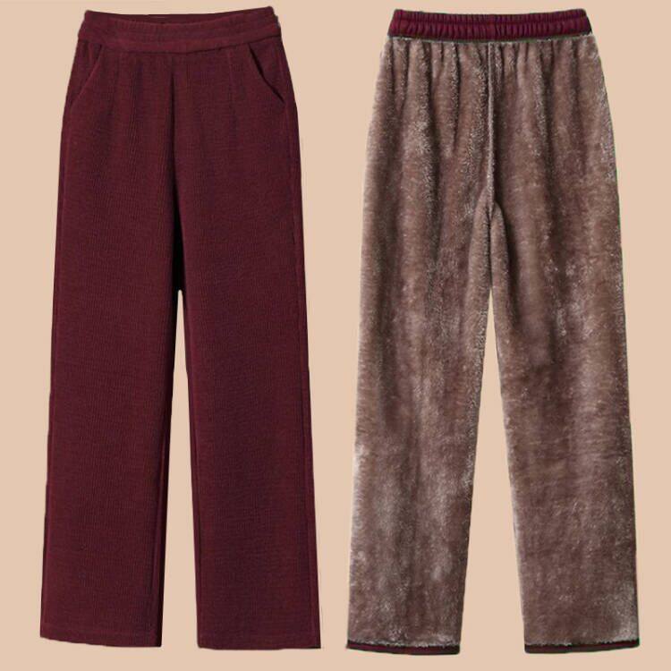 妈妈裤子灯芯绒冬季阔腿裤女士加绒加厚保暖裤中老年外穿休闲裤潮,女装/女士精品,休闲裤,淘宝优惠券,粉丝福利购,淘宝优惠卷