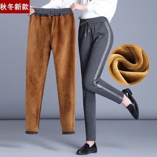 女冬季 子大码 宽松显瘦运动裤 加绒加厚棉裤 外穿保暖卫裤 秋冬休闲裤