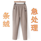 特价 中老年休闲裤 条绒黑色哈伦裤 松紧显瘦九分妈妈裤 子女秋冬爆款