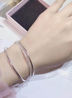 三生三世纯银手镯女年轻款银镯子999足银三个素圈手环送女友礼物