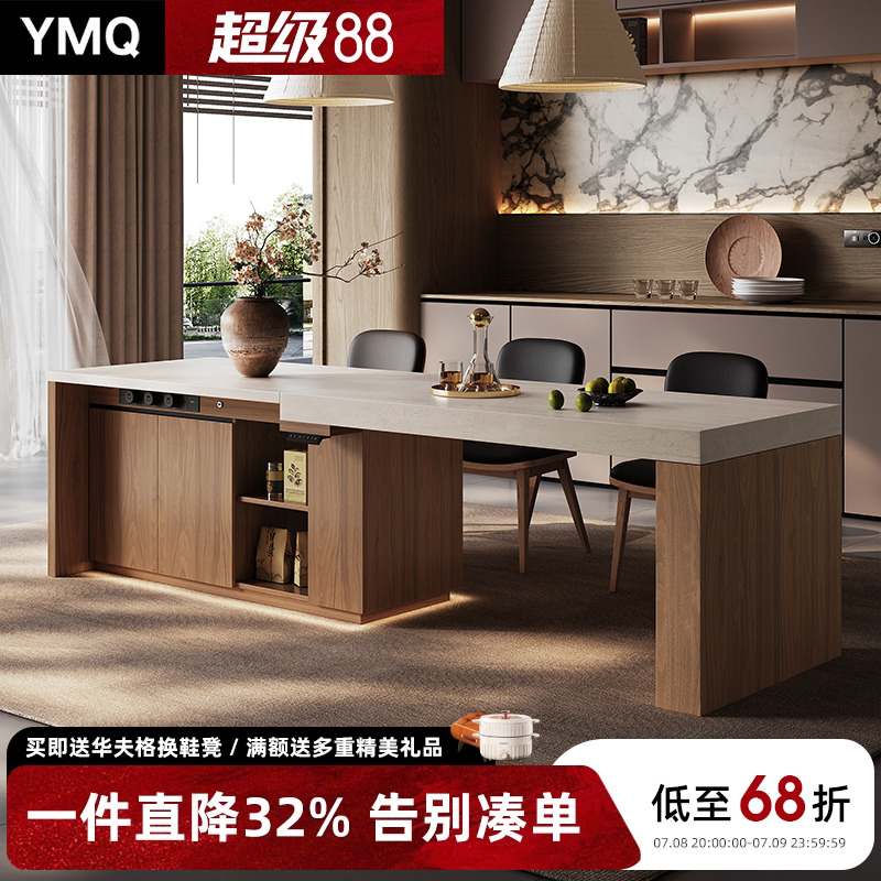 岩板岛台餐桌一体家用伸缩厨房岛台智能升降新款导台高级齐平岛台