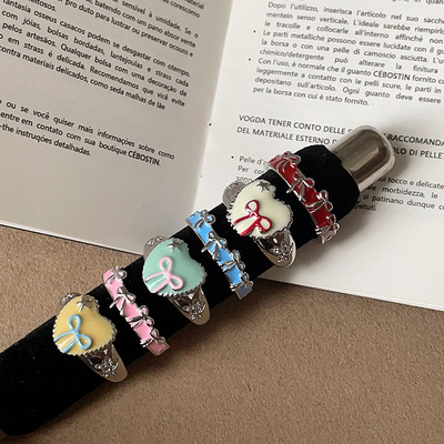 甜美马卡龙滴油蝴蝶结爱心戒指女多巴胺个性精致时尚百搭指环戒子