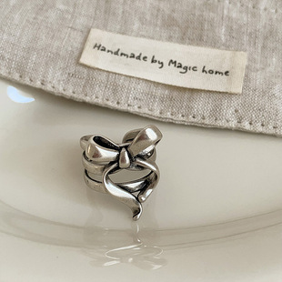 法式复古做旧蝴蝶结开口戒指女欧美风独特个性夸张精致百搭指环