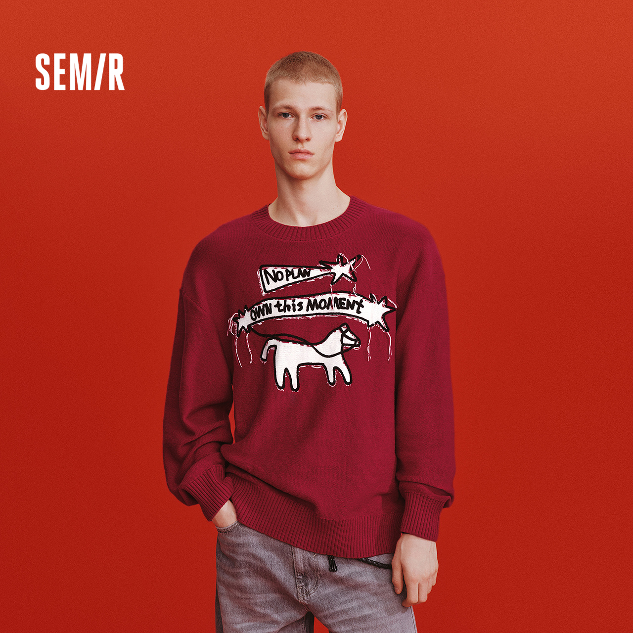 森马套头毛衫情侣提花针织衫男