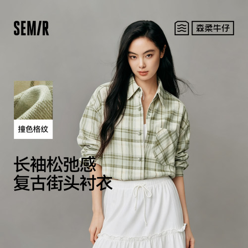 森马商场同款女牛仔衬衫中长款