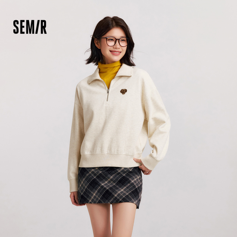 立领小狗卫衣女抓绒叠穿冬套头衫