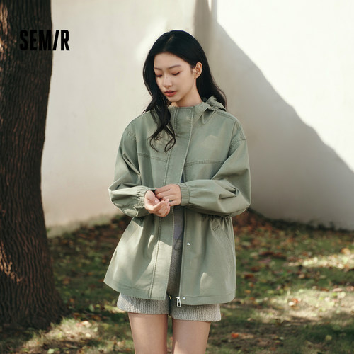 森马收腰宽松中长款牛仔外套女