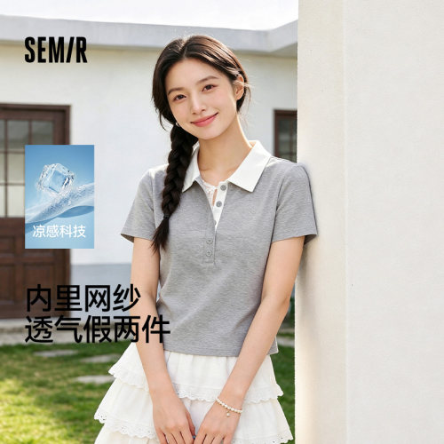 森马蝴蝶结假两件凉感POLO衫女