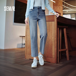 半松紧腰直筒裤 森柔牛仔 休闲2025秋季 女复古简约长裤 森马牛仔裤