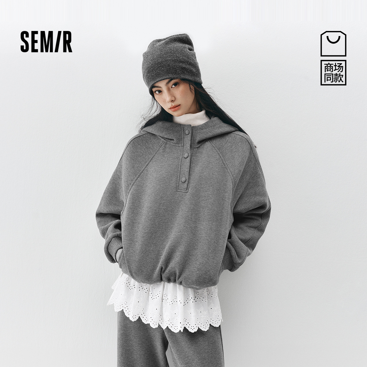 森马运动抓绒卫衣屁帘卫裤套装女