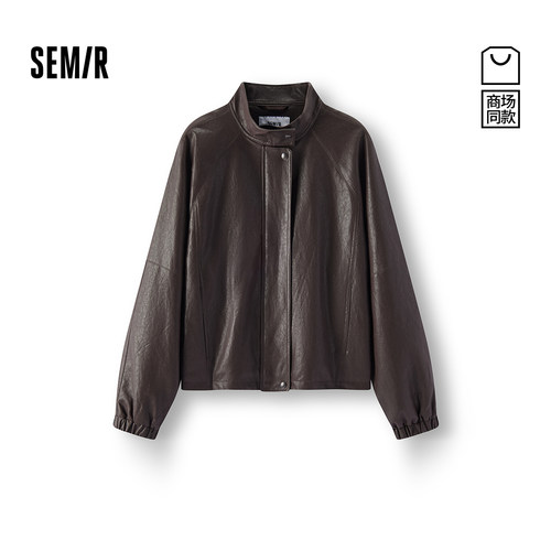 森马街头PU仿皮宽松插肩袖外套女